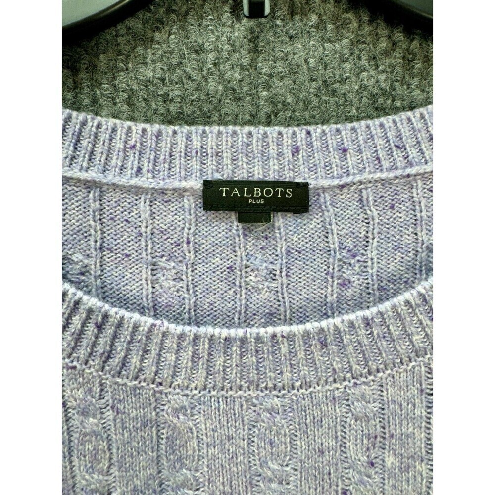 Talbots Cable Knit Tweed Sweater Top Womens 2X Soft Purple Button Cuff Crewneck - Picture 4 of 8